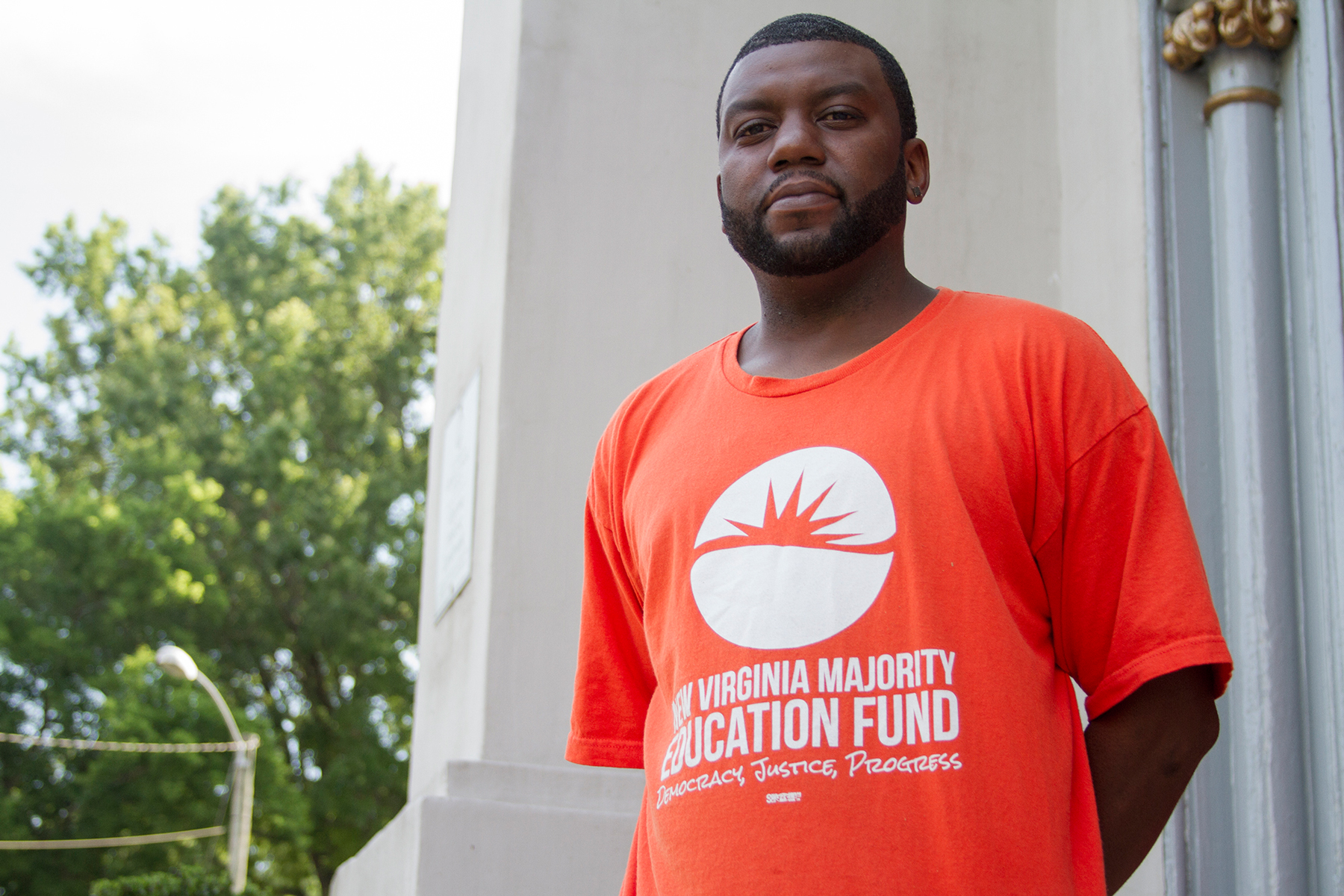 As a staff member with the New Virginia Majority Education Fund, Brandon Polly reaches out to felons living in and around Norfolk, helping them understand their rights and navigate the re-enfranchisement process. (Marianna Hauglie/News21)