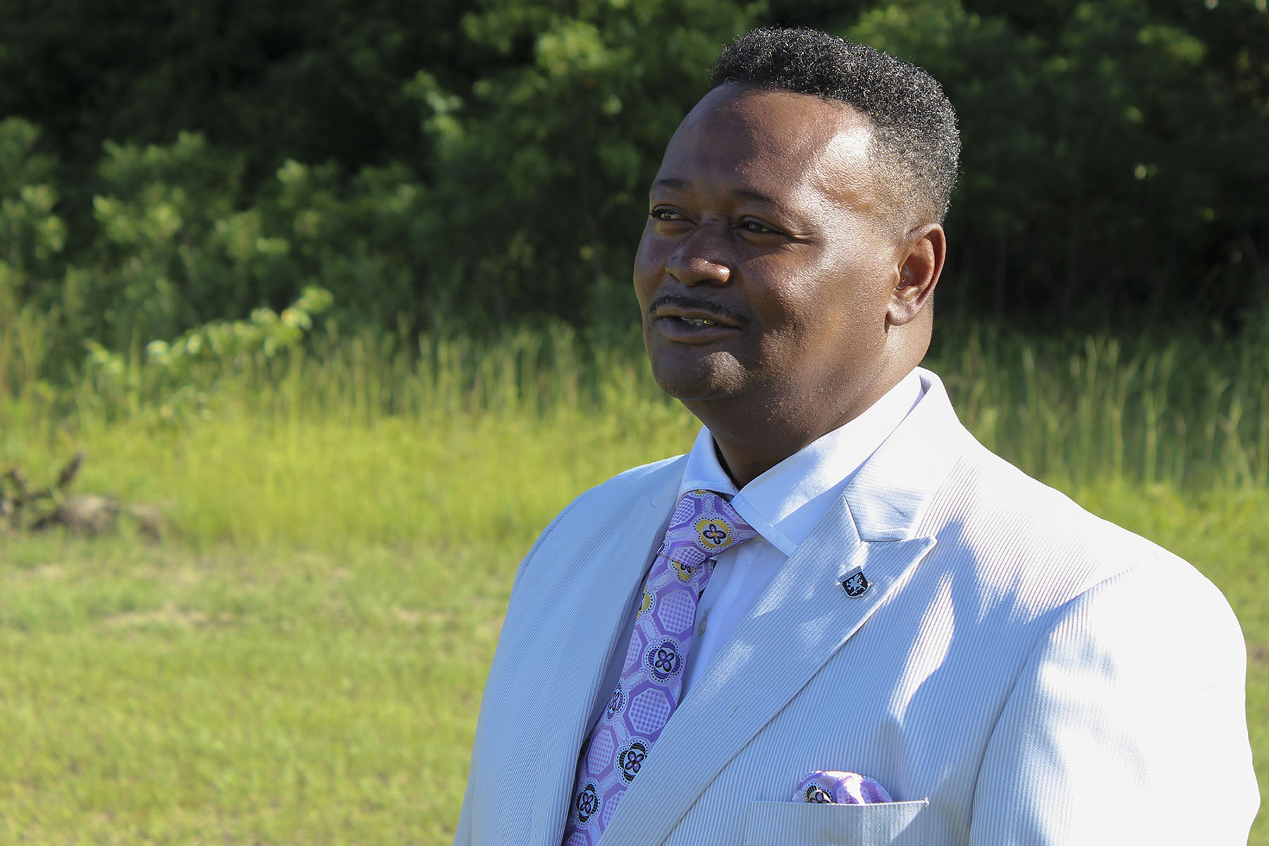 Clayton, Alabama, Councilman Charles Beasley discusses voter participation and purging in Eufaula, Alabama, before getting ready to perform with his gospel singing group at Eufaula Church of God in Christ. (Photo and audio by Phillip Jackson/News21)