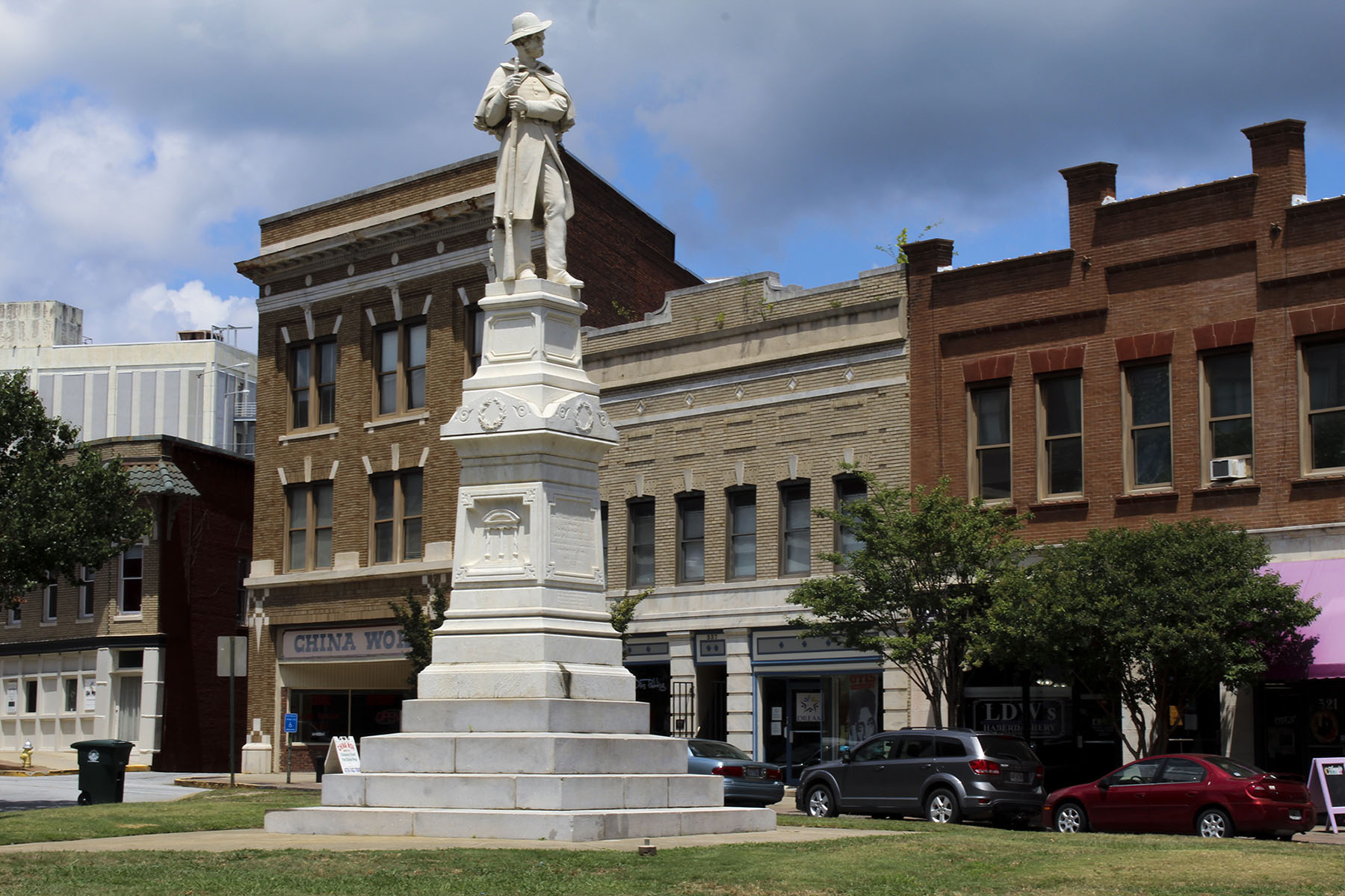 A statue honoring Confederate soldiers has stood at the intersection of Cotton Avenue and Second Street for more than 50 years. Opinions are split regarding whether monuments in the state should be removed - former Macon Mayor C. Jack Ellis wants all public Confederate statues removed, while state Rep. Tommie Benton wants the monuments preserved. (Phillip Jackson/News21)