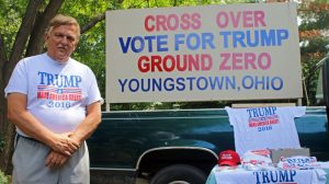 Don Skowron, a retired police officer and steelworker, said he spends 12 hours a day creating signs to support Donald Trump. Skowron said he's been cursed at while carrying his signs or wearing a Trump T-shirt.