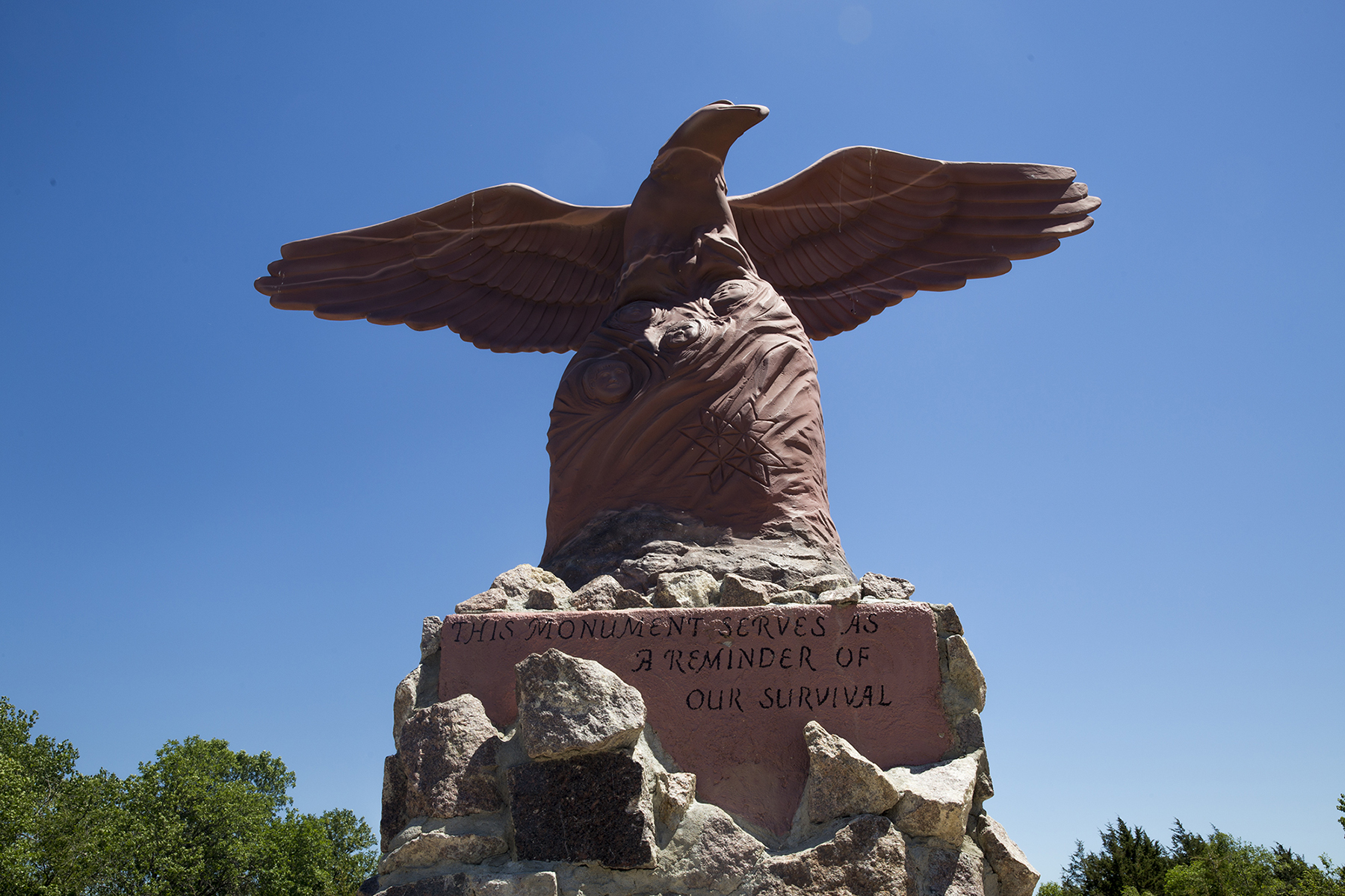 This monument commemorates the former Tekakwitha Orphanage on the Sisseton Wahpeton Oyate Reservation in South Dakota, where children were separated from their families. It closed about 30 years ago. (Mike Lakusiak/News21)